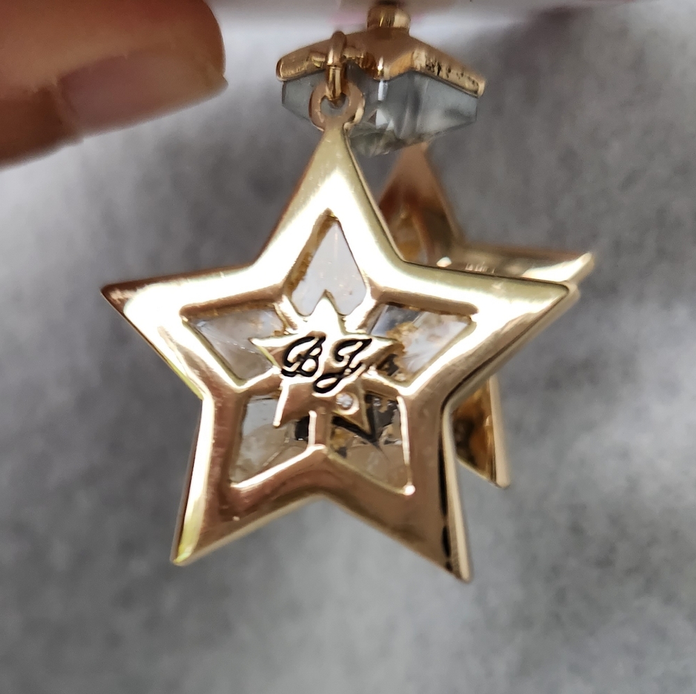 NWT Betsey Johnson Celestial Double Star Drop Earrings, Silver/Gold, Lightweight - Picture 9 of 10